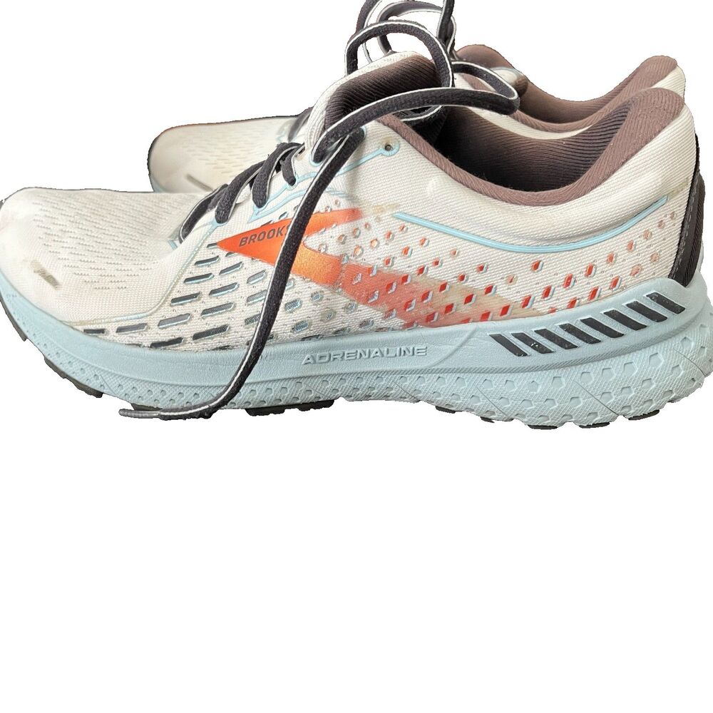 Brooks Adrenaline GTS 21 Womens Sz 11.5 B Running Shoes White Blue Coral 120329